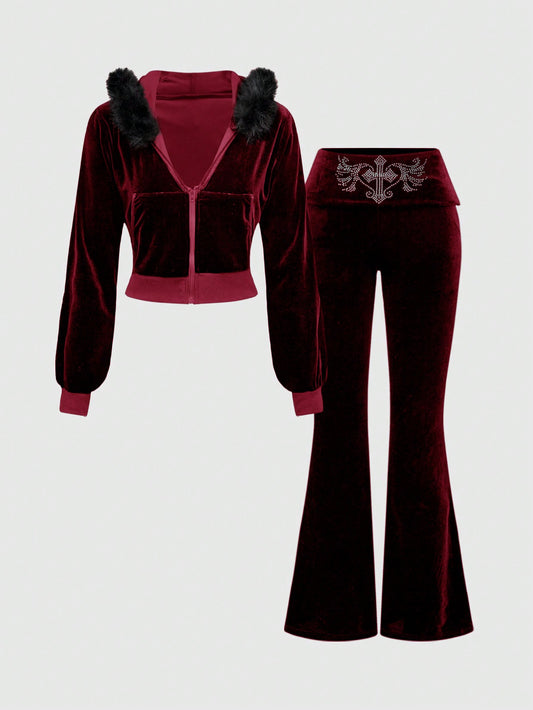 Velvet Tracksuit  2Pcs Set