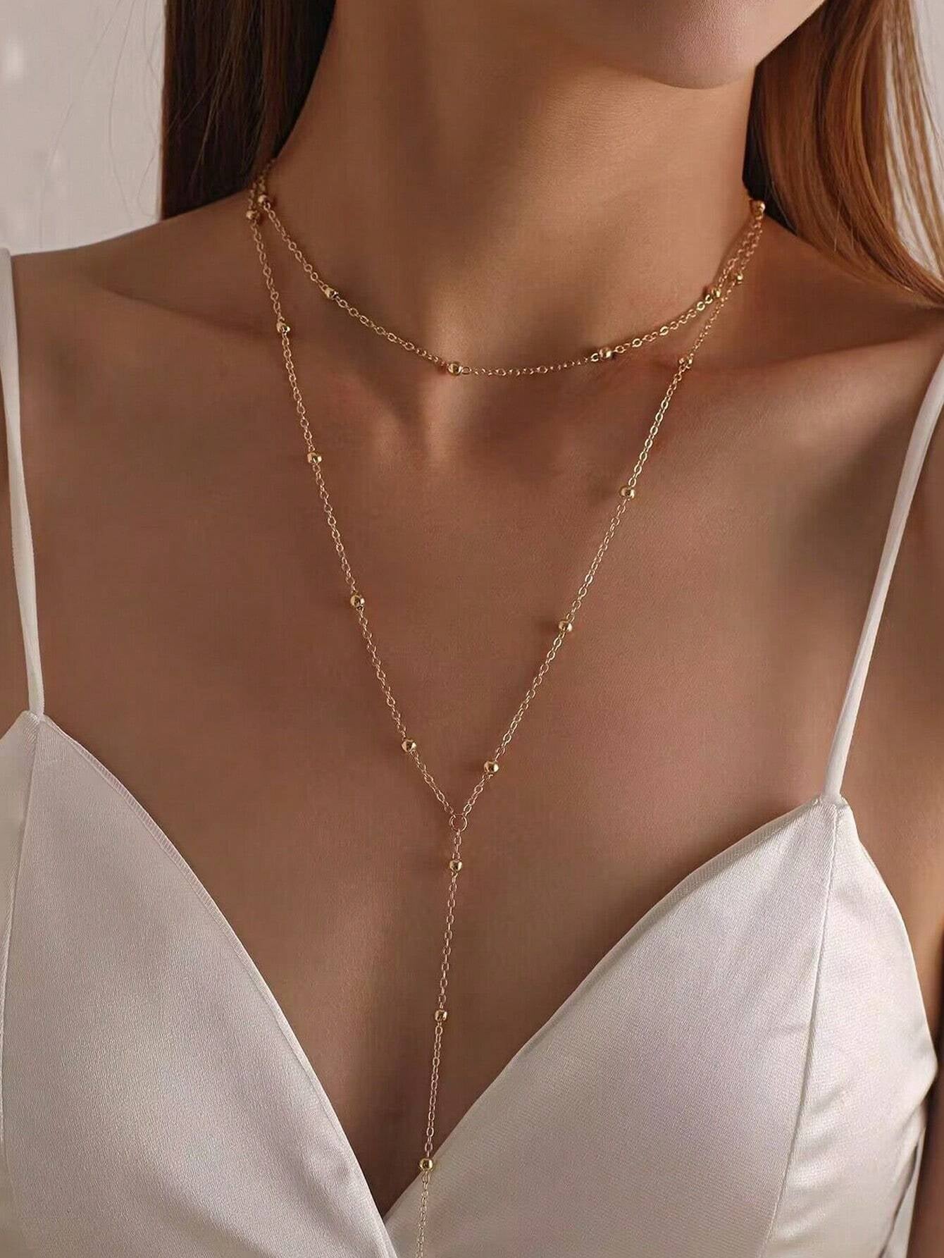 Simple Beaded Geometric Pendant Necklace